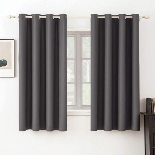 MIULEE Grey Blackout Curtains for Living Room 2 Panel Set, Premium Eyelet Curtains for Bedroom, Thermal Insulated Window Curtain Drapes, Black Out Curtain 54 Drop, Each Panel 46 x 54 Inches