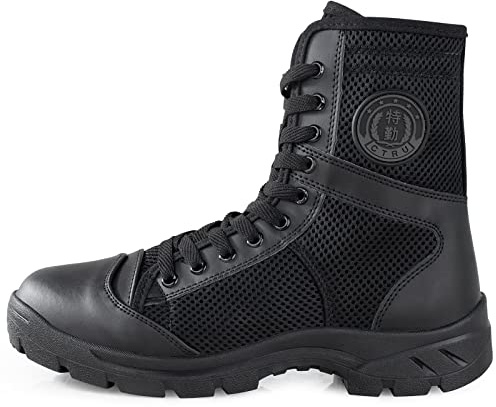 QUNLON Stivali Militari Uomo Neri Anfibi Tattici da Combattimento Con Cerniera Laterale Stivaletti Moto Uomo W-42EU