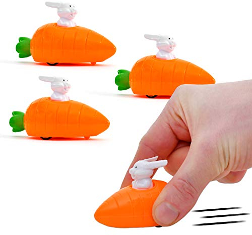 4x Aufziehbare Hasen mit Karotte im Set | Osterhasen als Mitbringsel Mitgebsel Gastgeschenke | Fahrende perfekt als Ostergeschenk an Ostern für Kinder | ideal für Jungen & Mädchen