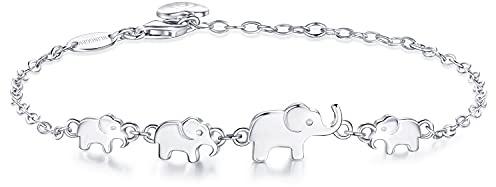 BlingGem Armband für Damen 925 Sterling Silber 4 Generationen Elefanten Armband für Großmutter Mutter Tochter Tierschmuck Geschenk für Damen Frauen