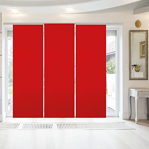 Bestgoodies Panneau japonais avec bande Velcro, chariot de panneau et barre d'essorage, (l x L) 60 x 245 cm, rouge, rideau opaque avec velcro dans de nombreuses couleurs.