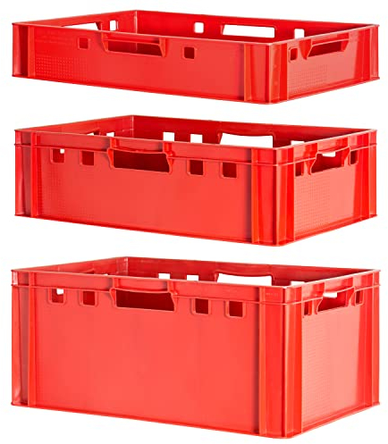 Stapelkiste Set Fleischerkiste Metzgerkiste Metzgerwanne Aufbewahrungsbox mit Deckel Kunststoff Rot Kisten Transportkisten Eurobox Box Wanne Plastik Kingpower