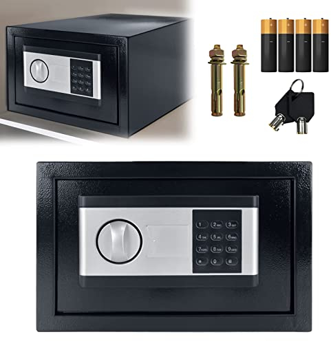 LZQ Coffre-fort électronique pour meuble avec serrure à chiffres et 2 clés de secours - Avec système d'alarme - Montage mural possible - Coffre-fort à clés - 34 l 38 × 30 × 30 cm - Noir