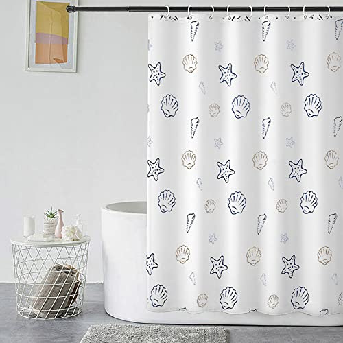 GERUIKE Wasserdicht Duschvorhang 180x200 mit Gewicht Unten, Anti-Schimmel & Waschbar Polyester-Stoff (130 GSM) mit 12 Ringen, Weiß Meereswelt-Muster Shower Curtain