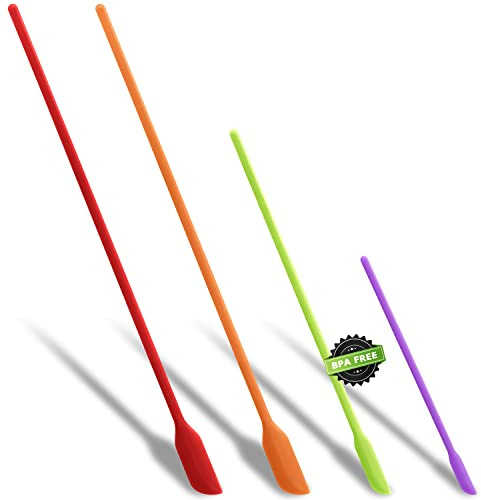 Anaeat Mini Silicone Spatulas - Set of 4 Multifunctional Small Kitchen Scraper Lotion Stirrer Tiny Makeup Beauty Spatula Reusable for Jam Jar, Cosmetic Bottles, Narrow Can and Thin Bottles (Colorful)