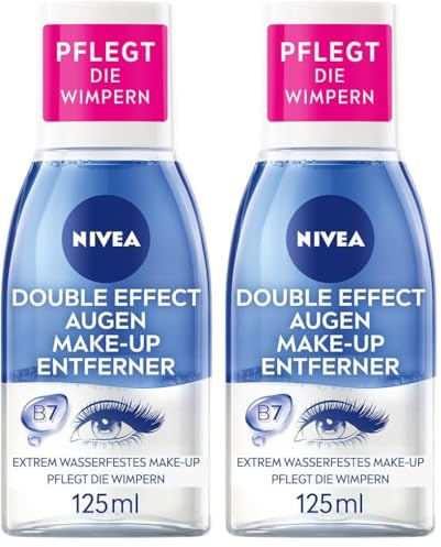 NIVEA Double Effect Augen Make-Up Entferner (125 ml), Make-Up Entferner für die sensible Augenpartie, Gesichtsreiniger entfernt extrem wasserfestes Make-Up (Packung mit 2)