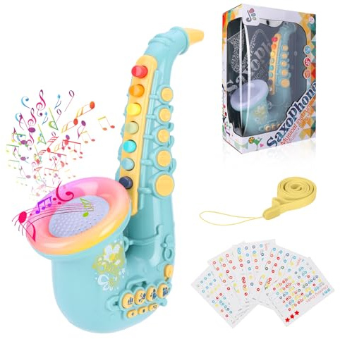 Coikes Sassofono Giocattolo per Bambini in Plastica 8 Note Portatile Musicali Giocattolo Educativo Precoce Sassofono Musicale per Piccoli Ragazzi Ragazze Bambini, Rosso (Blu)