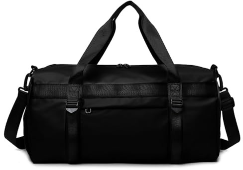 Vllcsla Sportväska med stor kapacitet yogaväska, 50 x 25 x 25 cm, sportväska för män och kvinnor, resväska med våt ficka och skofack, med yogamattatejp, svart, 50 x 25 x 25 cm, Resväska