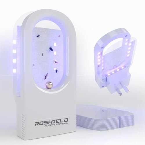 ROSHIELD Electronic Fly Trap with UVA Light, 2 Pack Plug-in Fly Killer with 10 Super Sticky Glue Boards for Moths, Gnats, Fruit Flies, Mosquitoes & More. Silent & Effective Indoor Pest Control