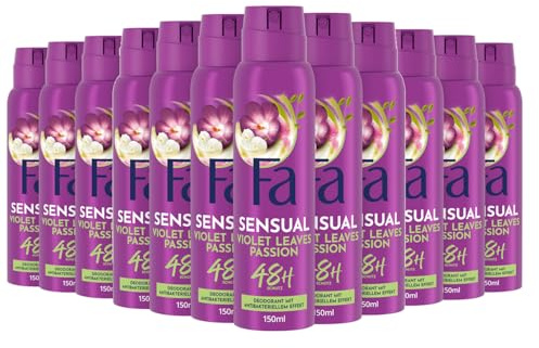 Fa Deodorantspray lila passion (12 x 150 ml), deodorant med den uppfriskande doften av violblommor, deodorant utan aluminium för upp till 48 h deodorantskydd, lämnar inga rester på kläderna