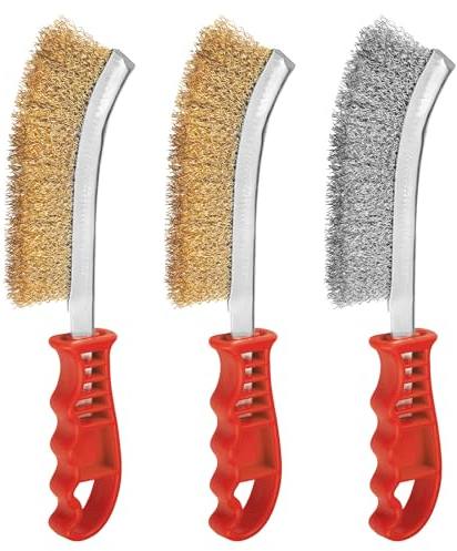 Flintronic 3 Pcs Cepillo de Alambre de latón, Mini cepillos de acero inoxidable, Cepillos de Alambre, Acero Inoxidable/latón/nailon, Para Limpiar Escoria de Soldadura, Suciedad Grasa, Óxido y Polvo