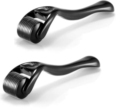 Dermaroller Haare, Fleymu 2 Stück Bartroller 0.5mm und 0.75mm, Bartroller Bartwuchs, Microneedling Roller zur Haut- und Haarpflege Für Mann & Frau, Anti-Aging, Anti-Falten, Narbenentfernung