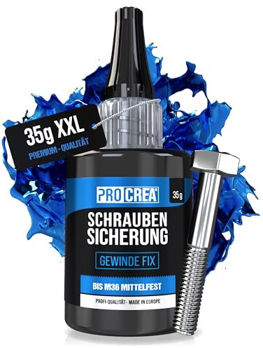 PROCREA® Premium Schraubensicherung (35 g) Gewinde Fix mittelfest [24 Monate Haltbarkeit & Anti-Austrocknungs-Spitze] Hitzebeständiger Schraubensicherungslack & Schraubenkleber in bester Qualität