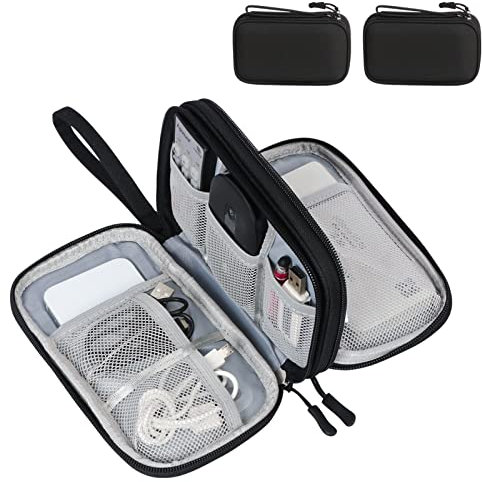 FYY Travel Accessories Organiser Bag for Electronics - Double-Layer Travel Cable Organiser Bag Pouch Waterproof All-in-One Carry Travel Bag for Cable, Cord, Charger, Phone, Hard Disk S-Black