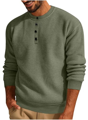 Mens Waffle Jumpers Clearance,Plain Crew Neck Sweatshirts Men Oversized No Hood Plain Knitted Autumn Winter Work Long Sleeve Loose Fit Festival Pullover Sweater Tops UK Plus Size S-3XL