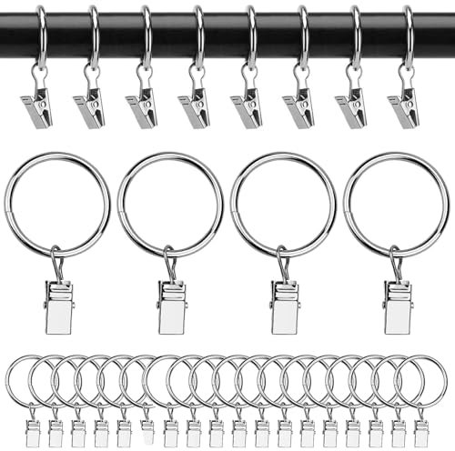 Anillos de Cortina, 45 Piezas Anillas con Pinzas para Cortinas, Decorativos de Metal Cortina Anillo con Gancho Ventana Anillos, Plata Clips de Cortina con Anillos, para Cortinas y Barras de Cortina