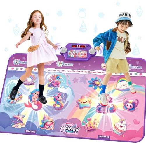 2026 Upgraded Bluetooth Dance Mat for 2 Kids, Rechargeable 2-Player Interactive Dance Mats(4 Enhanced Modes), Music Dance Pad with LED Battery Box Toy, Christmas Birthday Gift for Girls&Boys 3-12,Pink
