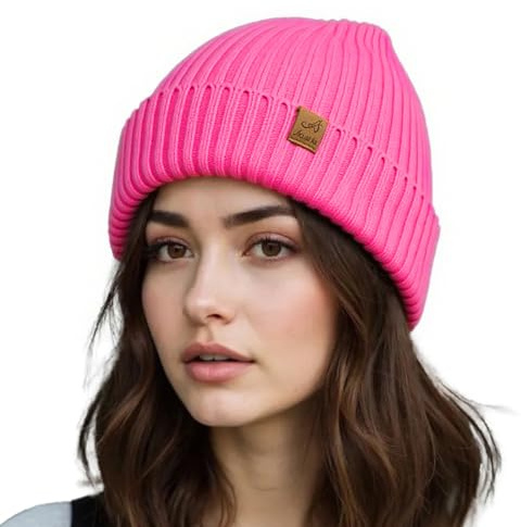 ACUSHLA Gorro de Invierno Impermeable y Resistente al Viento con puño elástico, Suave y Acogedor, con Forro Polar Grueso y térmico, Regalo para Hombres/Mujeres/Ella/él, Rosa neón, Talla única