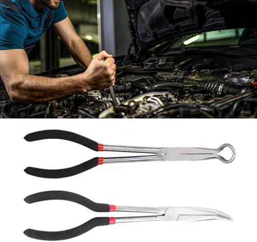 Acouto 11 '' Pinze a Naso Extra con Pinze a Naso Piegate a 90 Gradi, 280 Mm con Ago Senza Slip a Soffio Plierslong Plierslong Ago Pluriersestra Pli (Testa piegata a 90 gradi)