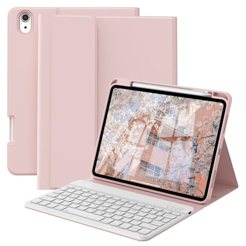 GKABXY Case with Keyboard for iPad A16 11th/10th Genration (2025/2022 11/10.9 Inch) with Pen Holder, Magnetically Detachable Wireless Bluetooth Keyboard cover for iPad 11/10, UK Layout, Pink