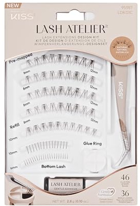 KISS Lash Atelier Natural Kit d'extensions de cils pré-positionnés avec 46 extensions de cils et 36 cils individuels Tenue jusqu'à 7 jours
