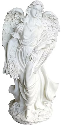 Relaxdays Ángel para Tumba XXL, Piedra Artificial Resistente a Intemperie, heladas y UV, 46.5×23×14 cm, Blanco