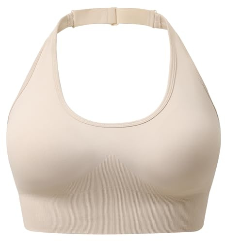 SUNSESS Halter Neck Sports Bras Women Wirefree Crop Tank Top Removable Pads | Seamless Medium Support Leisure Stretch Open Back Comfort Sleep Yoga Bralette