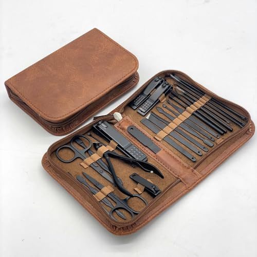 YJYJY Set de manicura con cortaúñas - Kit de 25 Piezas de Acero Inoxidable para el Cuidado de Las uñas con Estuche de Viaje