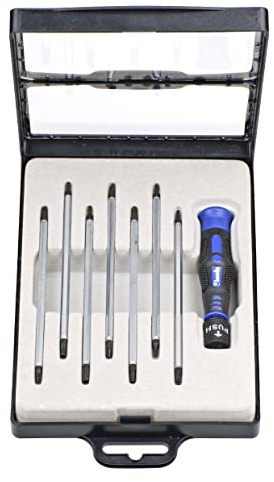 kwb Präzisions-Schraubendreher Set Kreuz, Schlitz + TX/Innensechsrund mit Wechselklingen für Fein-Mechanik, Mini-Schraubenzieher f. Uhrenmacher/Feinmechaniker, Werkzeug-Satz in Aufbewahrungs-Box