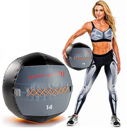 Bionic Body Soft Medicine Ball Weighted Slam Wall Ball for Cardio Workout and Core Training – Ideal for Squat, Lunge, and Partner Toss – 6, 10, 14, 20 lb., 14-Pound