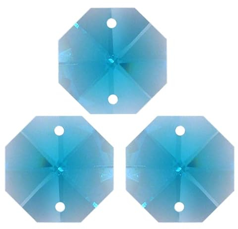 35x Regenbogenkristall Octagon 14mm 2 Loch Aquamarin ~ Türkis K9 ~ Feng Shui Kronleuchter Lüster Kandelaber