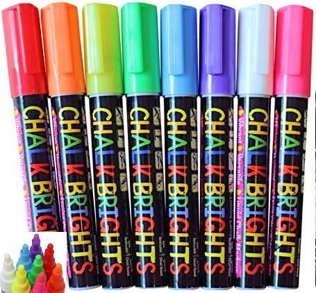 Kids B Crafty Fantastic Chalk Pens & Markers – Chalk Brights 8 Liquid Chalk Markers for Blackboards, Chalkboards, Glass & Windows – Multicolour Erasable Pack, 6mm Tips