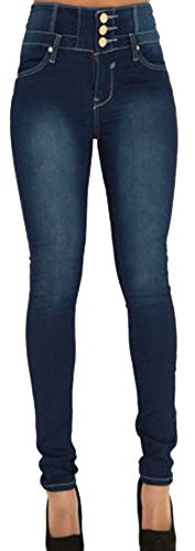 Mujer Pantalones Vaquero Skinny Push Up Pantalones Elástico Jeans Cintura Alta Azul S