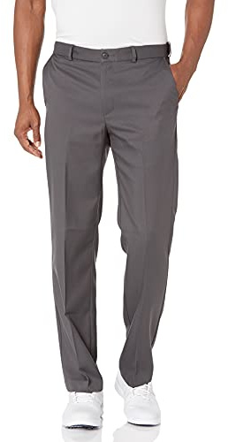 PGA TOUR Men's Flat Front Golf Pant with Expandable Waistband, Asphalt, 34W x 32L