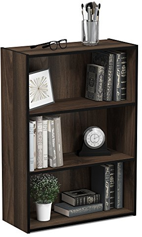 Furinno PASIR Book Shelf, 3-Tier Bookshelf, Storage Shelves Bookcase, 9.7 x 23.7 x 31.5, for Living Room, Bedroom, Home Office, Columbia Walnut
