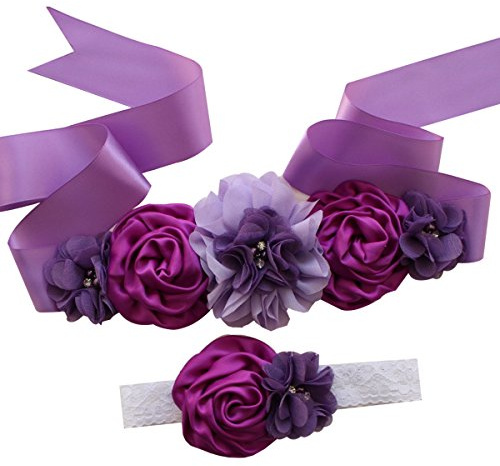 LKXHarleya Moda Para Mujer De Seda De SatéN Sash CinturóN De Flores CinturóN Para La Boda Nupcial Retro Rosa Perla Maternidad Sash Diadema