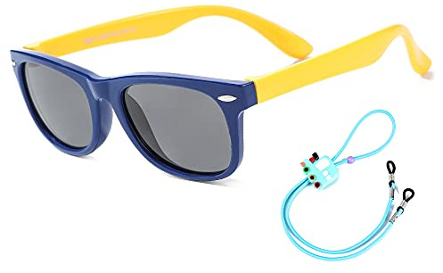Rocf Rossini Occhiali da sole per bambini Occhiali da sole Occhiali da sole polarizzati per ragazze Ragazzi Occhiali di protezione UV per età 2-8 (Blu Scuro/Giallo)