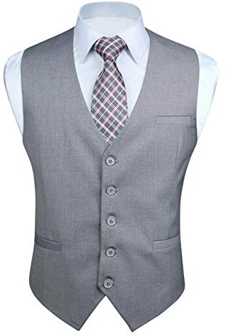Enlision Chaleco Vestir Gris Claro Hombre Elegante Chalecos Traje de Boda Color Liso Chaleco Formal de Negocio con Bolsillo L