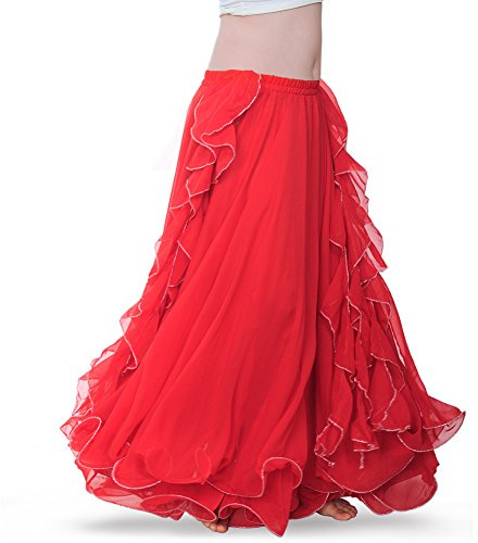 ROYAL SMEELA Chiffon Belly Dance Skirt Slit Bellydance Skirts Tribal Belly Dancer Costumes for Women Carnival Outfit Red