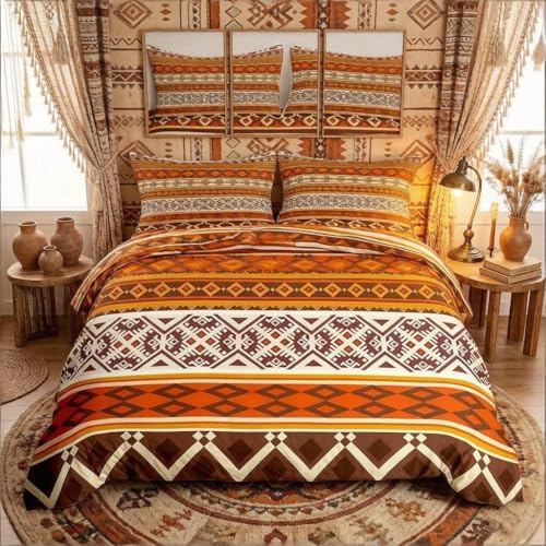 Loussiesd Southwestern Comforter Cover Boho Decor Duvet Cover Double Stripe Theme Boy Teen Bedding Bedspread Simple Bedding Comforter Set Decorative 3 Piece Bohemian Bedclothes with 2 Pillow Case