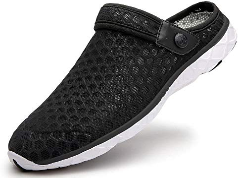 Eagsouni Mens Womens Breathable Mesh Slippers Beach Sandals Garden Clogs Hollow Out Outdoor Sports, 5 UK, E Black White