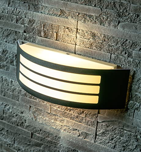 CGC Lighting Lampada da parete in acciaio inox curvo per esterni, richiede 1 lampadina E27 standard a vite IP54 per interni ed esterni, giardino, veranda, porticato (Nero)
