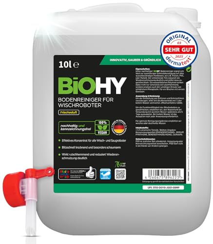 BiOHY Nettoyant de sol pour robot aspirateur laveur (Bidon de 10l) + Robinet | concentré pour tous les robots d'essuyage et d'aspiration à fonction humide | durable & écologique (Wischroboter Frisch)