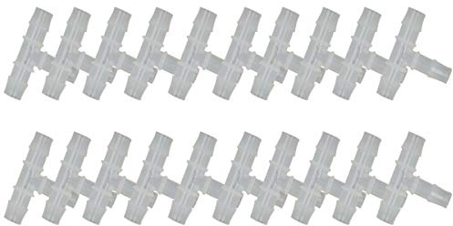 Horiznext T shape plastic (pp polypropylene) 3 way barb fitting 5/16 quick connect to air hose, oxygen tubing, water pipe (Pack of 20 pcs)