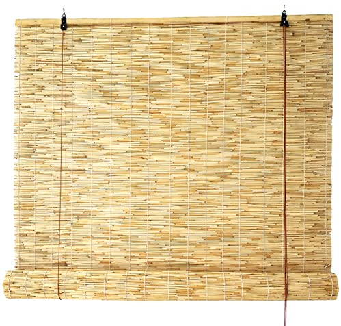 Tenda a Rullo in Bambù Filtrante/Anti-UV con Sollevatore,Cortina di Bambù Naturale,Tapparella in Midollino Traspirante Tende Oscuranti,Tenda a Lamella per Cortile Ristorante (100x200cm/39x79in)