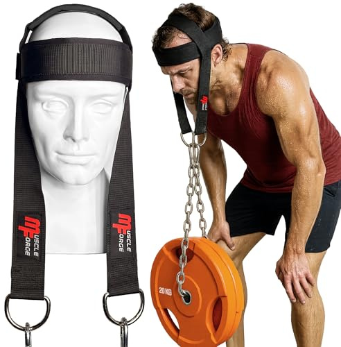 MuscleForge Allenamento Collo con Catena Acciaio - Imbracatura Testa Collo 240 kg - Regolabile con Chiusura Rapida - Cinghia Testa Palestra Imbottita per Sollevamento Pesi, Boxe, MMA, Fitness