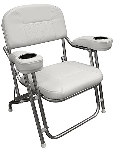 Wise 3367-784 Offshore Series Deluxe Folding Deck Chair with Stainless Steel Cup Holders, Brite White
