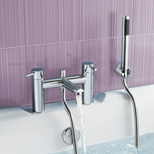 Modern Chrome Bath Shower Bridge Deck Mounted Mixer Tap and Handset