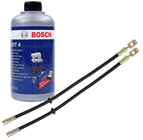 ATEC Germany 2x Latiguillo freno delantero longitud 465mm, 1x 500 ml líquido de frenos Líquido de frenos DOT-4