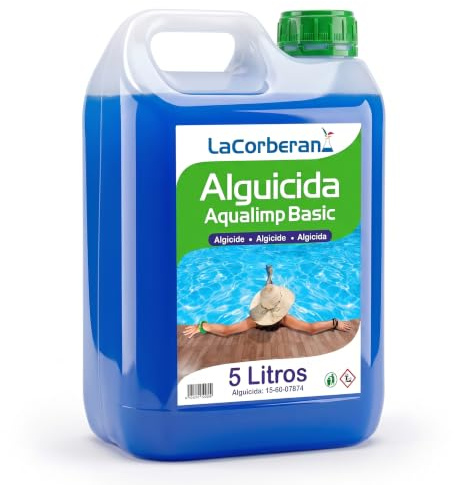 La Corberana Algicida Piscinas Líquido 5L - Anti Algas para Piscinas de Acción Rápida, Limpia Piscinas Profesional Compatible con Electrólisis Salina y Clorador Salino